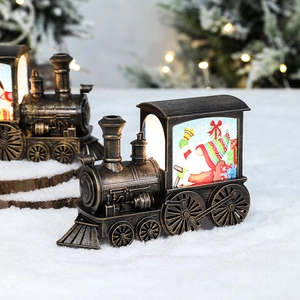 Retro Christmas Train Lantern LED Light Ornament Bronze Plastic Santa Reindeer Festive Desktop Decor Holiday
