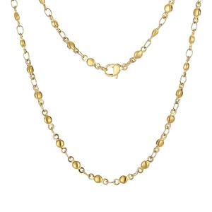 Collier chaîne à billes en acier inoxydable doré avec fermoir mousqueton sur fond blanc