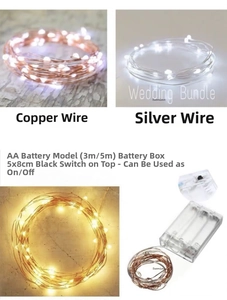 Detail of LED copper wire fairy lights with AA battery box and on-off switch component