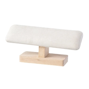 Solid wood jewelry display stand for bracelets and watches with beige velvet finish