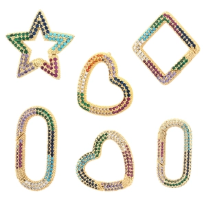 Ciondoli cuore stella in zircone multicolore dorato con chiusura anello a molla