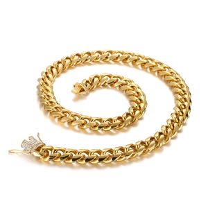 Men Hip Hop Cuban Link Chain Necklace Stainless Steel Rhinestone Clasp Fashion Jewelry Streetwear Punk Style
