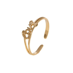 Minimalist gold LOVE lettering open ring with parallel bands for women's accessory