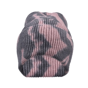 Rosa und graue Batik-Strickmütze für den Winter mit Rippmuster im minimalistischen Stil