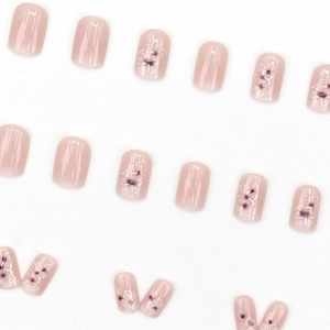 24pcs Gradient white flower press-on nails with jelly nude pink translucent finish