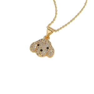 Cute teddy dog pendant necklace with sparkling white zircons on a fine gold chain