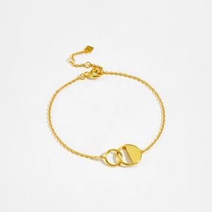 Minimalist gold S925 sterling silver interlocking double ring bracelet for women