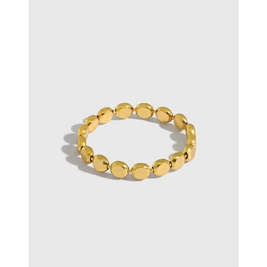 925 Sterling Silver Ring Geometric Flat Bead Disc Chain Minimalist Commute Style Band Jewelry For Women