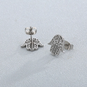 Hamsa Hand Stud Earrings Stainless Steel Hollow Out Fatima Hand Religious Cultural Jewelry Fashion Women Gift Punk Style