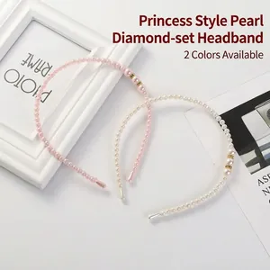 Girls Headband Faux Artificial Pearl Rhinestone Elegant Princess Hair Accessory For Kids Party Daily Wear