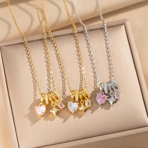 Heart Star Pendant Necklace Copper 18K Gold Plated Colorful Cubic Zirconia Clavicle Chain Elegant Fashion Women