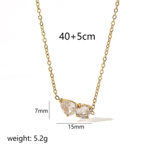 Gold stainless steel teardrop necklace with dual pear-shaped zirconia crystals