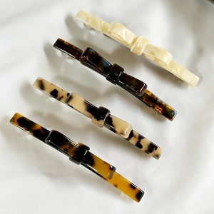 French Acetate Bow Hair Clip Elegant Tortoiseshell Marble Pattern Barrette Spring Clip For Women Vintage Styling Accessory