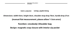 Tableau des tailles pour sac en toile à fleurs avec dimensions et détails du matériau