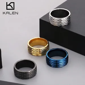 Men Stainless Steel Band Ring Rhombus Texture Geometric Retro Simple Industrial Style Jewelry