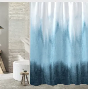 Detail of blue gradient shower curtain made of thickened waterproof polyester fabric