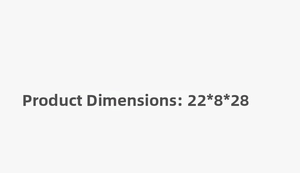 Detailed technical diagram showing product size parameters of 22x8x28 cm for the handbag
