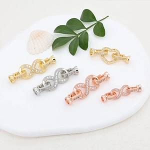 18K gold plated infinity and heart jewelry clasps with cubic zirconia micro-pave