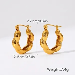 Detailed dimensions of 18k gold plated twisted hoop earrings with size and weight metrics