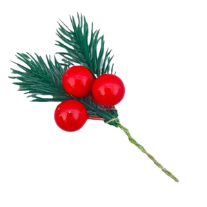Artificial Christmas pine needles with red berries spray for festive holiday DIY decoration