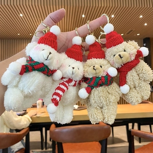 Llavero de Peluche de Navidad Oso Oveja Lindo Suave Animal Relleno Muñeca Colgante de Bolsa Con Gorro Rojo Bufanda Regalo de Navidad