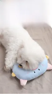 Detail eines süßen blauen Haustierkissens mit Schweinemotiv für kleine Hunde oder Katzen