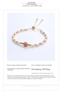 Detail of freshwater pearl and natural stone bracelet with 14K gold filled accents