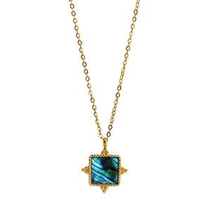 French retro square abalone shell pendant necklace in 18K gold plated minimalist style