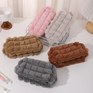 Large capacity plush checkered pencil case in various colors for students and office
