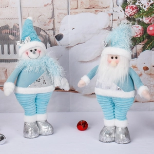 Standing Christmas Plush Santa Snowman Doll With Sequined Hat And Knitted Scarf Festive Home Decor Window Display Gift