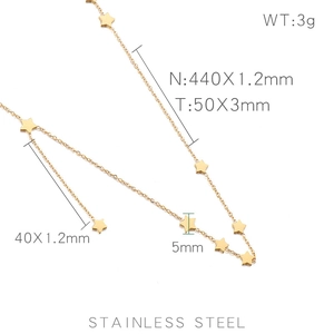 Golden stainless steel necklace featuring nine star charms with size measurements