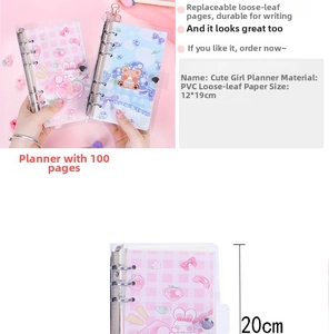 Detail view of cute PVC loose-leaf diary with pink rabbit and blue bear 12x19cm covers