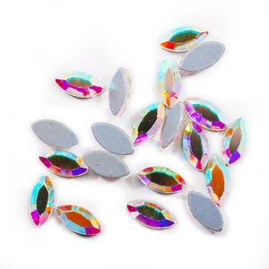 Macro shot of horse-eye shaped AB crystal rhinestones with flat back for nail art decoration