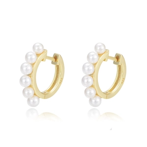 Classic 925 sterling silver hoop earrings with white pearls in golden finish