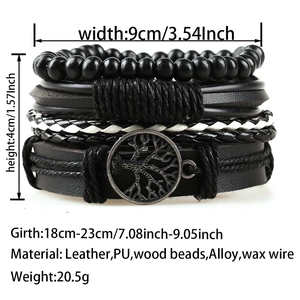 Detail view of tree of life charm bracelets with dimensions and material specifications