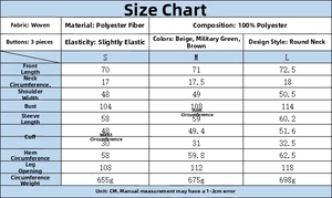 Size guide for women's fleece jacket with measurements for S, M, L in centimeters