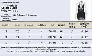 Detailed size chart for black mesh slit dress showing length and bust measurements