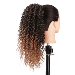Long ombre brown curly synthetic ponytail extension with tight afro wave texture