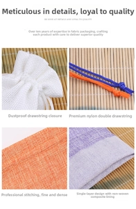 Detail of linen drawstring pouch showing durable nylon cords and neat stitching craft