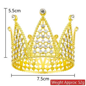 Detailed view of golden alloy crown with rhinestones, 5.5cm height and 7.5cm base diameter