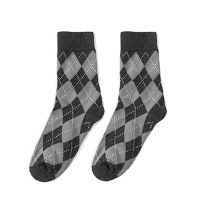 Classic gray argyle knee-high socks in a vintage Japanese style for winter and autumn