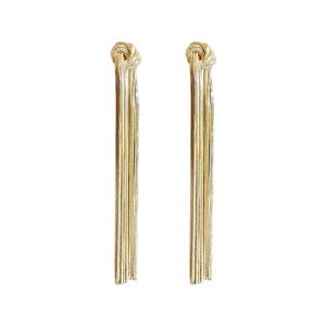 Elegant gold-tone knot stud earrings with long metal snake chain tassels for women