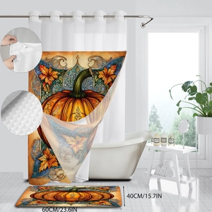 Set bagno con zucca di Halloween con tenda doccia impermeabile e tappetino antiscivolo