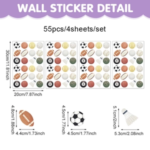 DIY sports wall decals set with 55 soccer basketball and tennis stickers for room decor