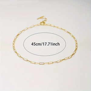 Detailed view of 45cm golden box chain necklace with a stylish metal toggle clasp