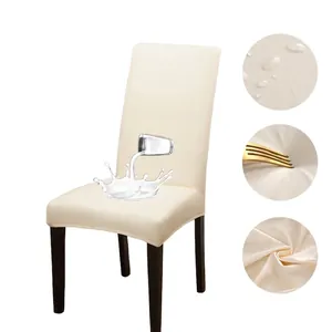 Waterproof off-white stretch PU leather chair cover showing anti-scratch fabric texture