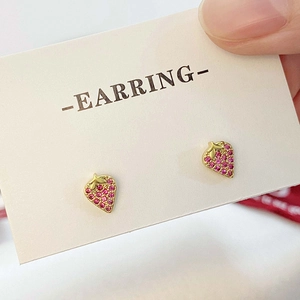 Sweet Strawberry Stud Earrings Brass 18K Gold Plated AAA Zircon Paved Fruit Jewelry Minimalist Gift For Women Girls