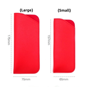 Size comparison chart for red lychee pattern PU leather glasses cases showing large and small dimensions