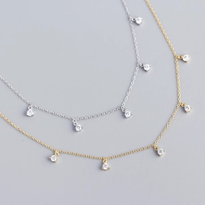 925 Sterling Silver Necklace With Round Zirconia Pendants Minimalist Dainty Clavicle Chain For Women Elegant Daily Jewelry