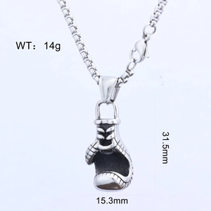 Detail showing 31.5mm vintage stainless steel boxing glove pendant with dimensions